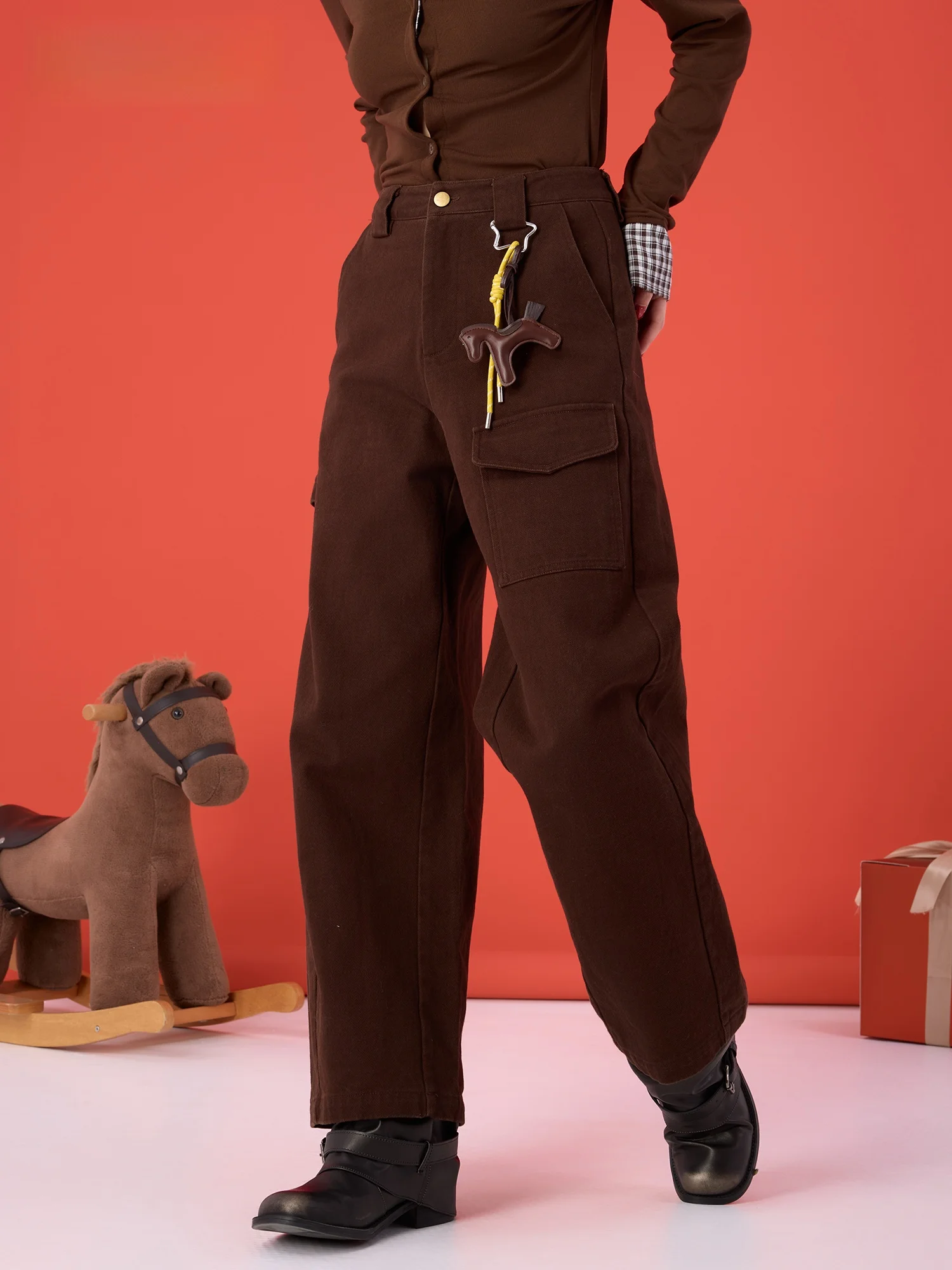 

Didimax Spring New Brown Fce Wide Leg Work Trousers Classic Commute Long Pants Women C5704 High Waist Loose Fit Cotton 00%