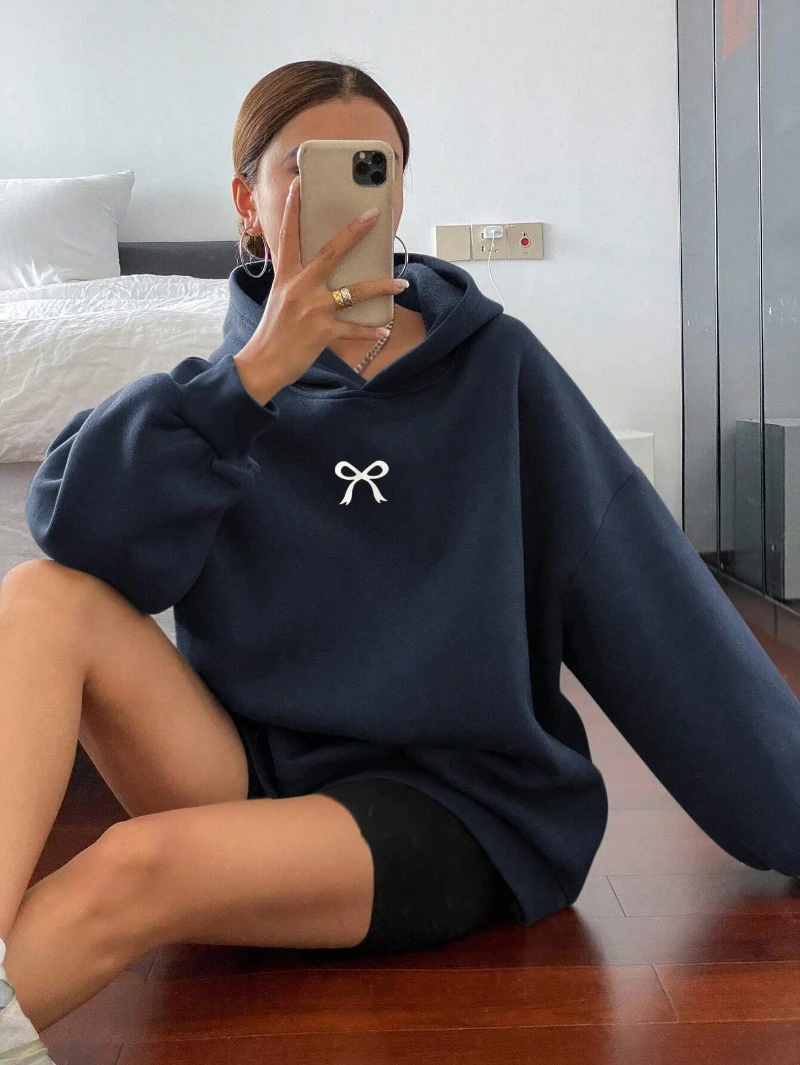 هوديي نسائي كاجوال مبطن حراريًا بلون سادة، مقاس فضفاض، بلايز بأكمام طويلة، ملابس خريفية، سويت شيرت مبطن بالصوف للخريف/الشتاء #5