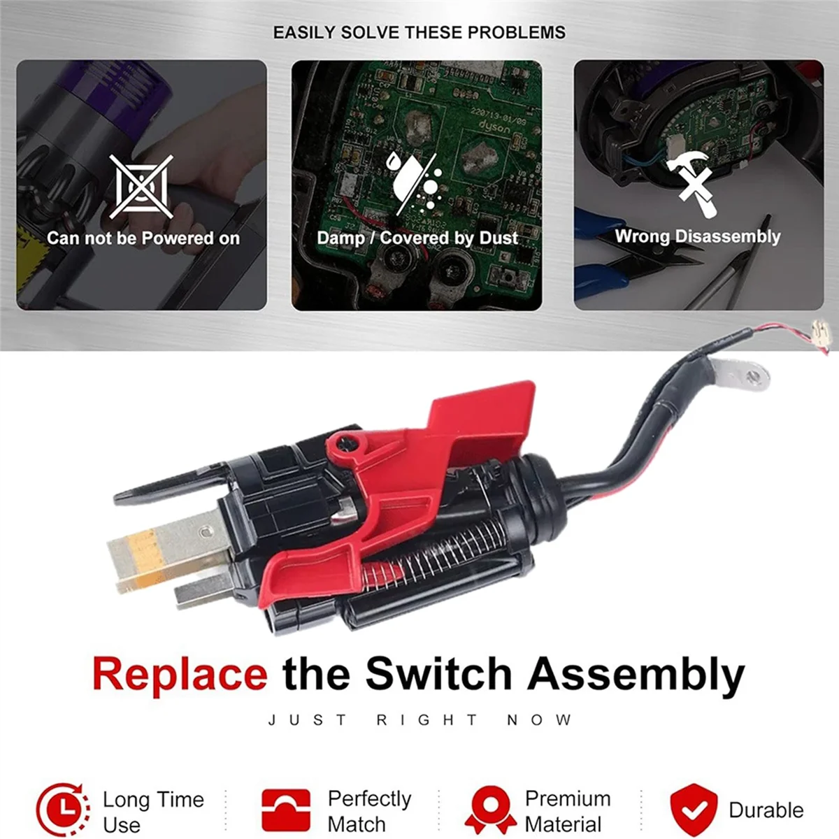 A66T Trigger Switch Assembly/Button Replacement for Dyson V15 V11 SV15 Click-in Battery Type Vacuum Cleaner Power Switch