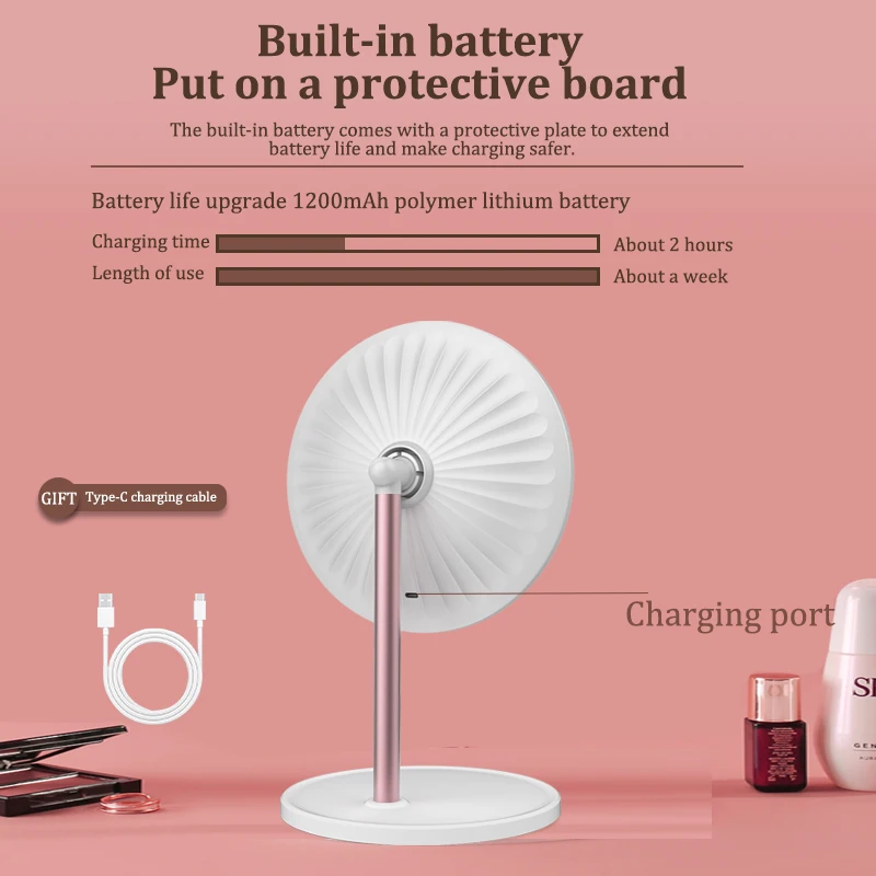 1200 mAh LED Vanity Mirror Tri-color Light Adjustment Touch Screen Portable Ultra Long Life Tray Organizer Desk Makeup Mirror