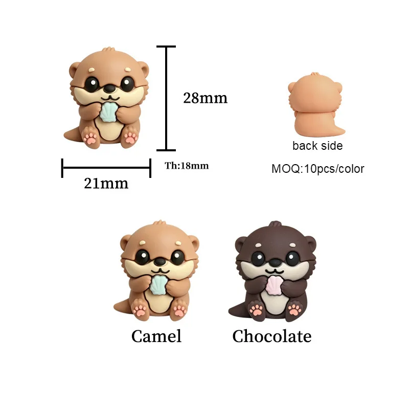 10pcs 3D Cartoon Sea Otter Silicone Focal Beads BPA Free Baby Beads DIY Pacifier Chain Pen Making Keychain Jewelry Accessories