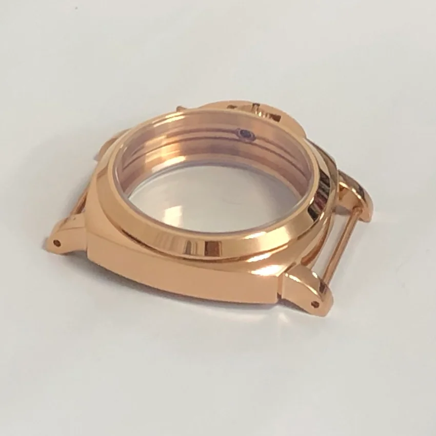 44mm 316L Stainless Steel Mineral Glass Or Sapphire Crystal Fit ETA 6497/6498 ST3600 ST321 Movement 6497 Case Rose Gold 0911-25