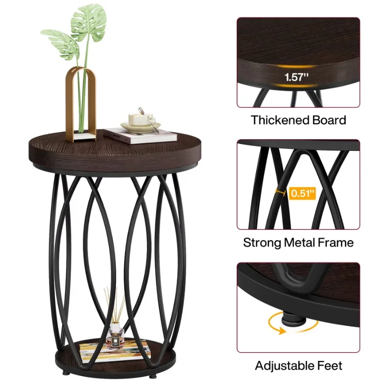 

Home Furniture Unique Modern Accent Vintage Brown Round Wooden Side Table for Living Room Sofa