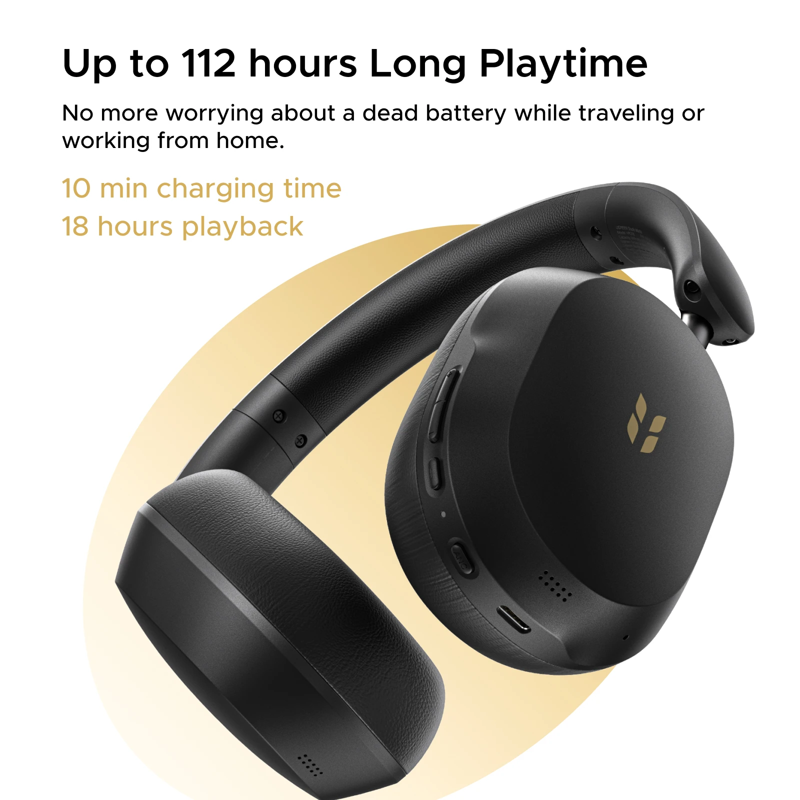 Wireless Over-Ear Headphones with 45dB Hybrid ANC, 112H Playtime
