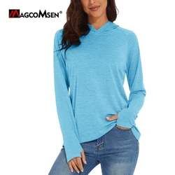 MAGCOMSEN Women's Hooded T-shirt UPF 50+ UV-Blocking Long Sleeve Shirt with Thumbholes Hiking Travel Hoodie Moisture-Wicking Tee