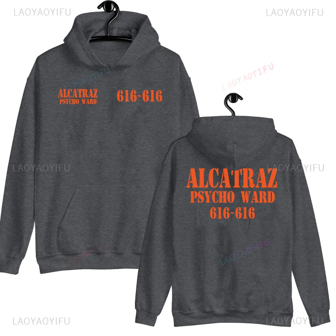 Alcatraz Psycho Ward 616 616 هالوين الجرافيك هوديي عقارب الساعة البرتقالي امرأة رجل كامل طول رواية البلوز Camisetas