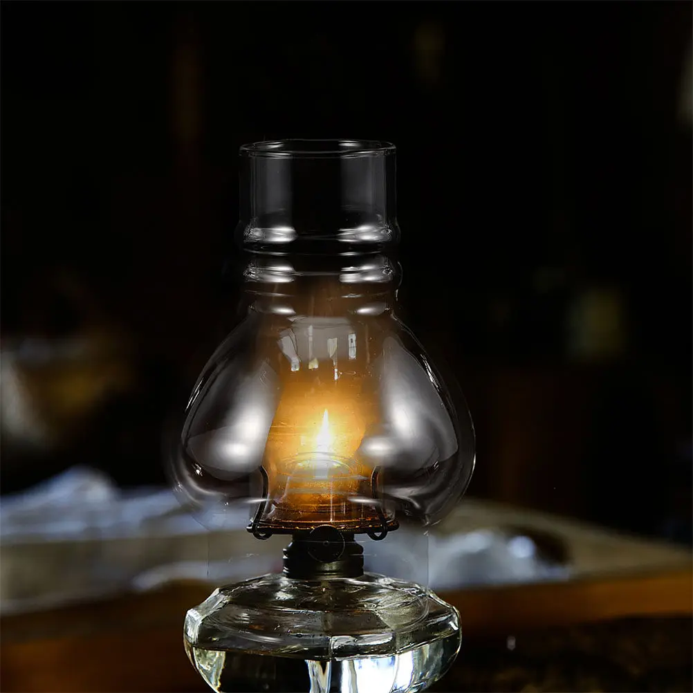 2Pcs Glass Lamp Shade Replacement Vintage Oil Lamp Chimney Handblown Clear Round Hurricane Shade for Lamps Outdoor