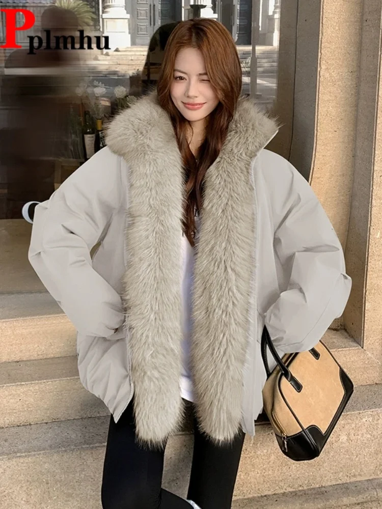 

Thickened Fur Collar Plush Warm Jackets Coat Vintage Women's Casual Baggy Chaquetas Fashion Winter Loose Lapel Jaquetas Casaco
