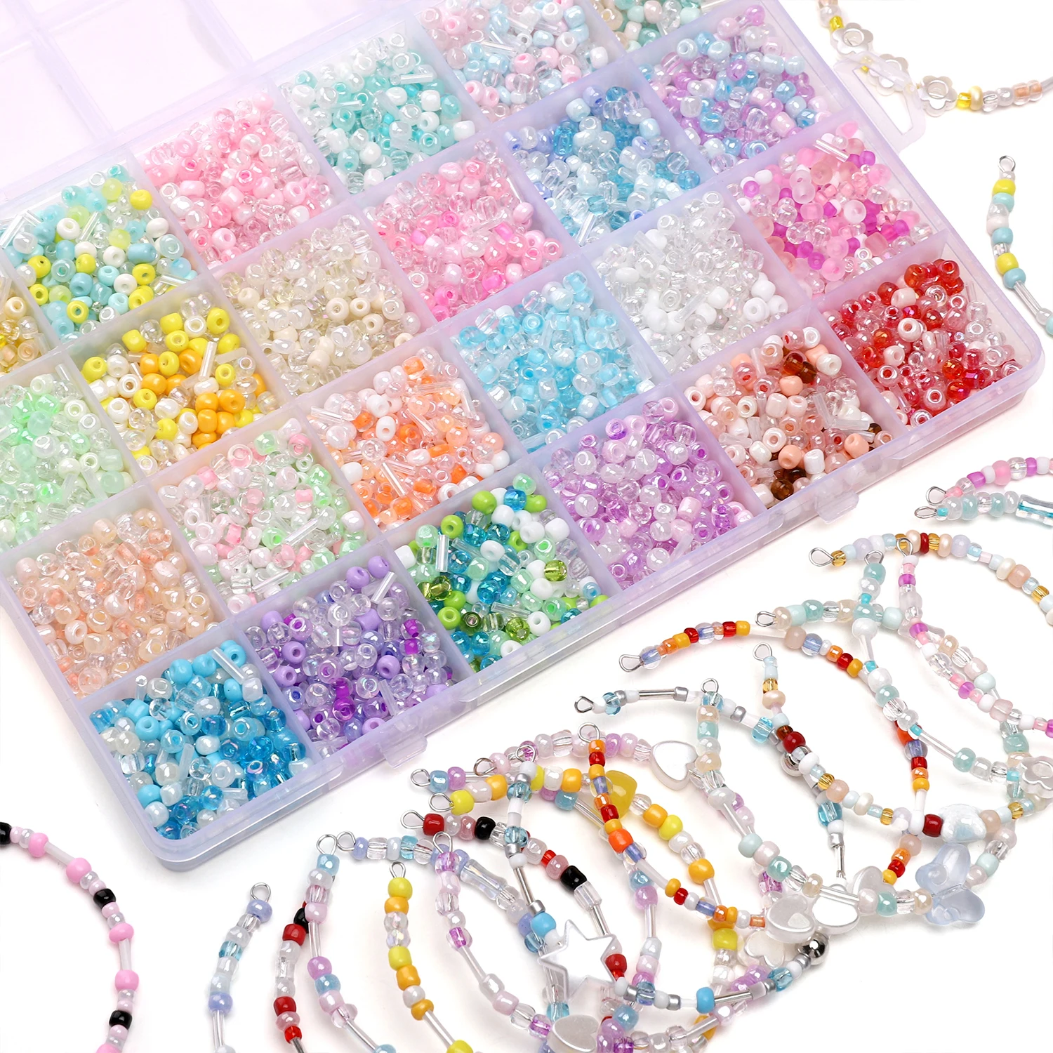 12 Grids Super Mixed Color Glass Rice Beads Set Loose Beads Handmade DIY Bracelet Necklace Beaded Material Jewelry Accessories