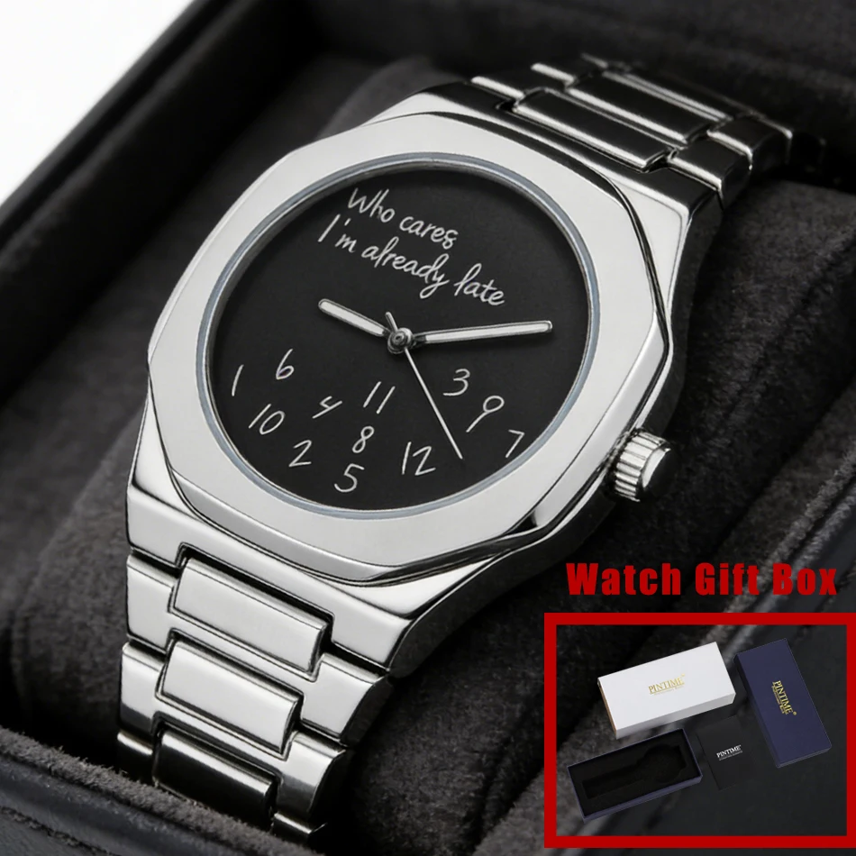 Silver Watch Fashionable and Personalized Men's Watch Digital Night Light Simple and Trendy Octagonal Steel Strip Quartz Watch
