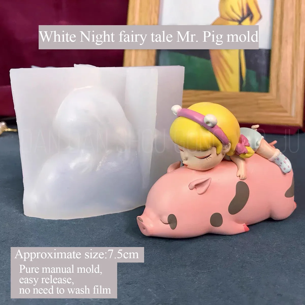Silicone Mold for Aromatherapy Plaster, Three-Dimensional Mold, DIY Manual, White and Black, Fairy tale, Pig Girl, Thin, 3D