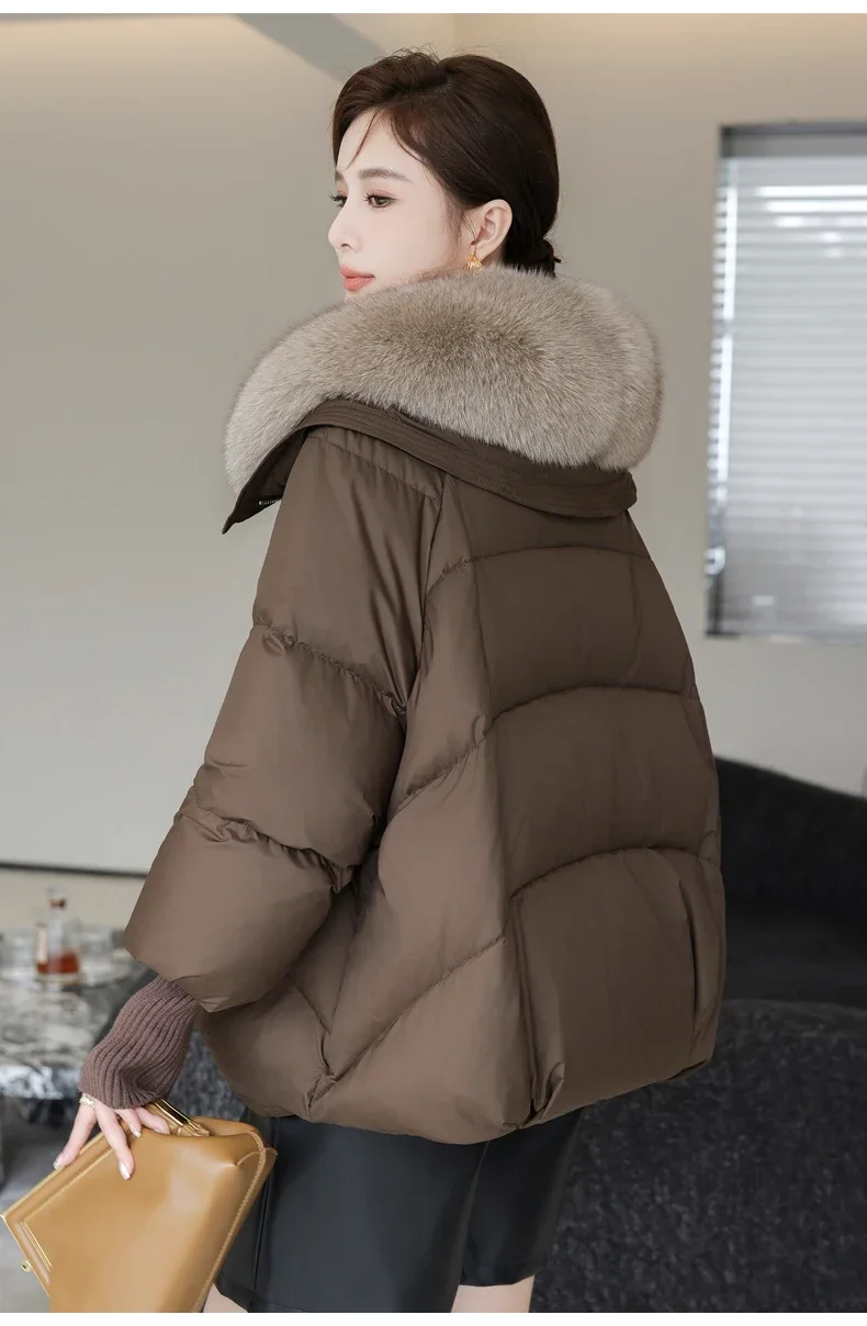 Down Cotton Short Padded Jacket Women Parkas Fur Collar Autumn Winter Thick Coats Female Black Casual Outerwear Clothes 2026