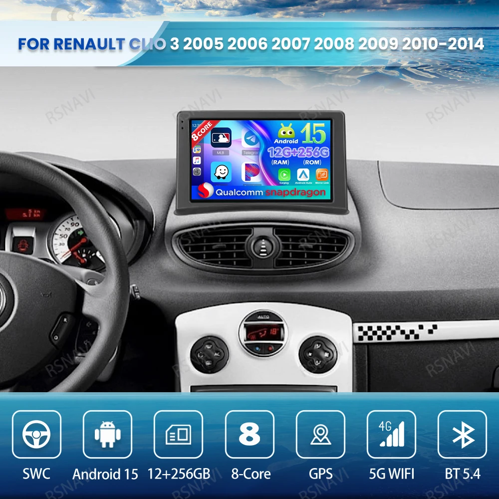 

Android 15 Car Radio For Renault Clio 3 2005 2006 2007 2008 2009 2010-2014 DVD Wireless Carplay Auto Multimedia Qualcomm DSP BT