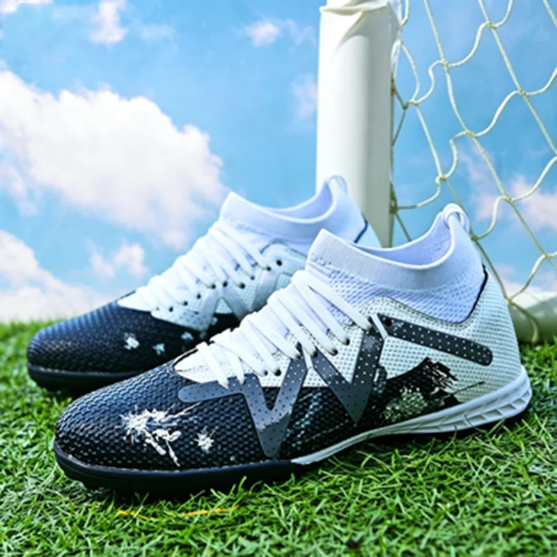 Unisex Adult TF Soccer Shoes PU Breathable Woven Fabric Rubber Dense Stud Anti-slip Wear-resistant Artificial Turf Daily Trainin