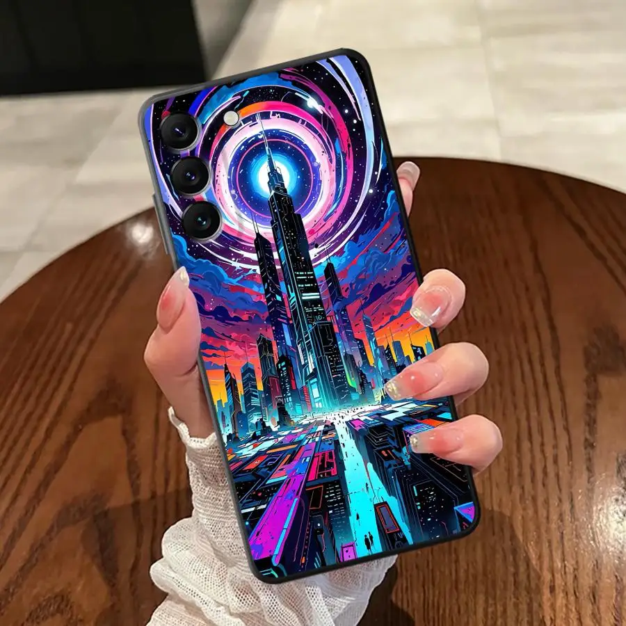حافظة لهاتف سامسونج جالاكسي A04 A06 A01 A02 A05 نوت 20 Ultra 9 10 A03 A50 A70 A30 A40 A10 A20 غطاء خلفي ناعم SCI-FI City