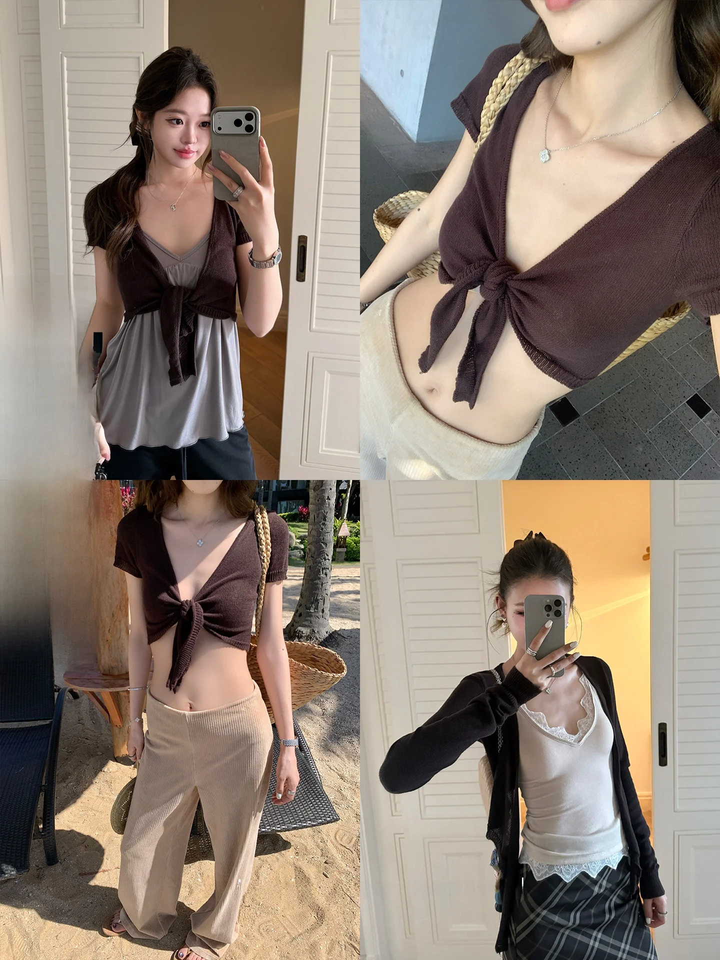 

Xzichic BM Style Pure Cotton Long Sleeve Knitted Top Women Loose Tie Short Sleeve Open Cardigan Shirt Skin-friendly Comfortable