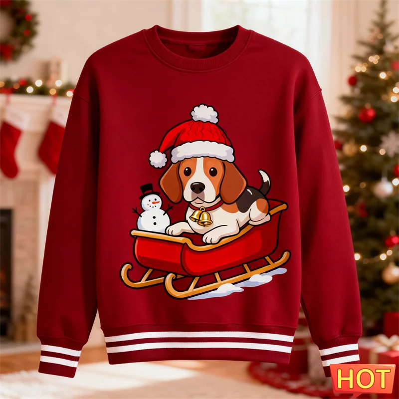 مضحك بيغل الرسم القبيح عيد الميلاد سترة الموضة العصرية لطيف الكلب ثلاثية الأبعاد مطبوعة عيد الميلاد بلوزات عادية المتضخم للجنسين البلوز #1