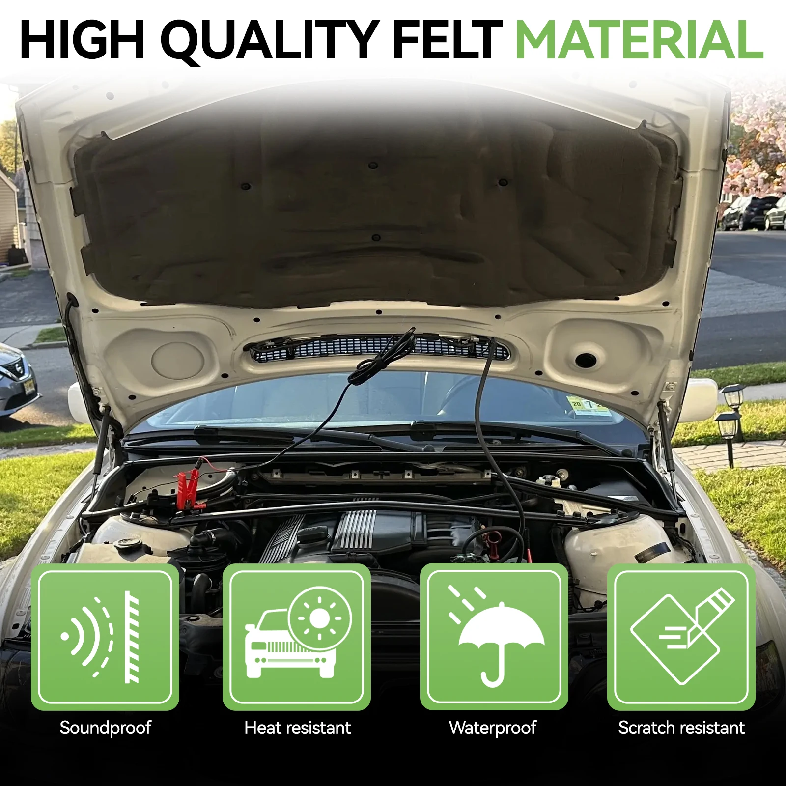 

Front Hood Engine sound insulation soundproof Heat Pad Black Mat Anti-noise Pad For BMW 3Series E46 95-05