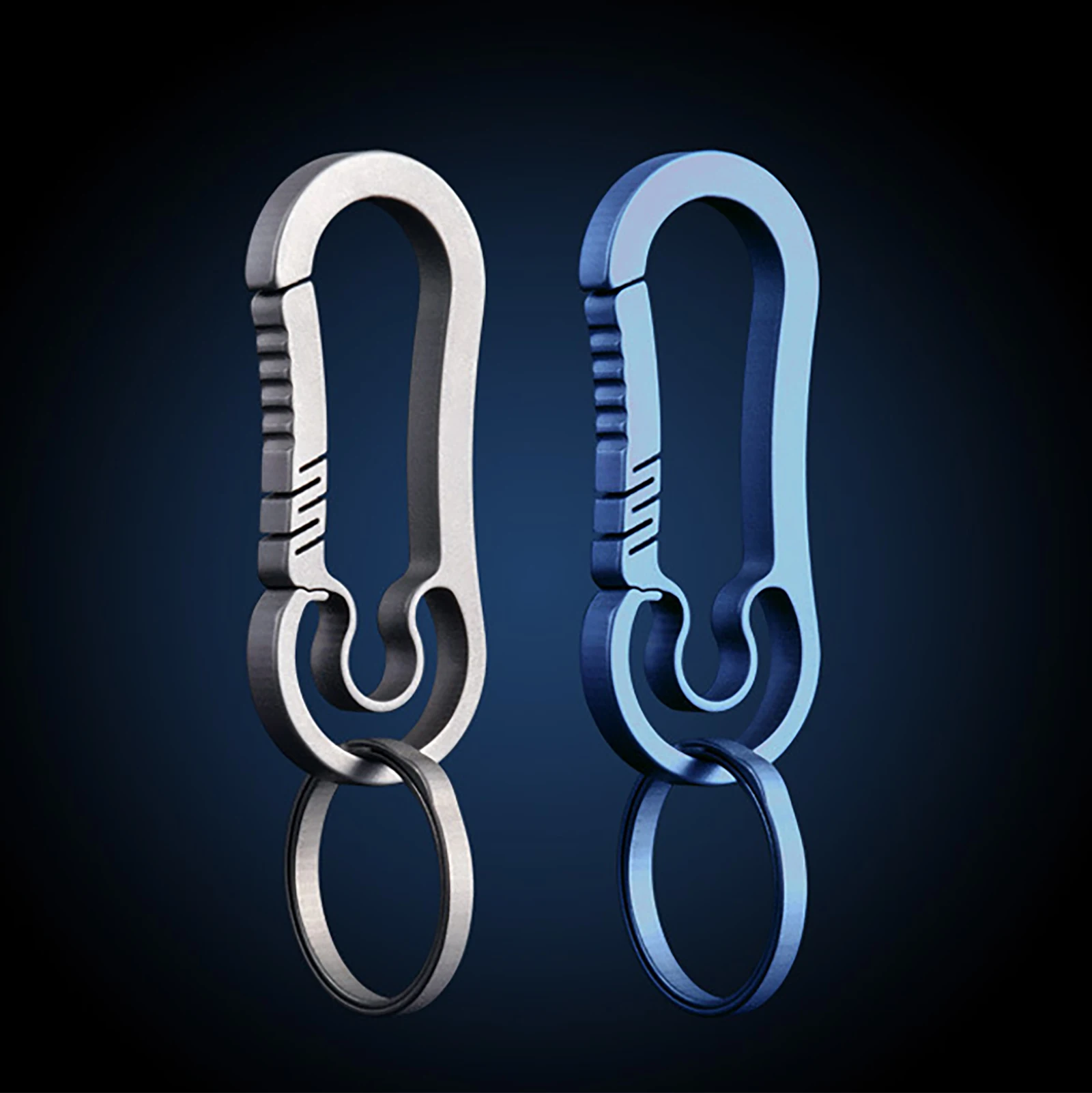 Gray Blue  CNC made TC4 Ti keychain Solid titanium oval rectangle snap Lock quick release Carabiner Keychain backpack Hook