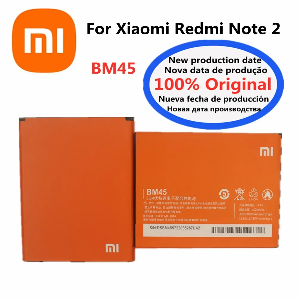 

3020mAh BM45 Original Battery For Xiaomi Redmi Note 2 Hongmi Note2 Phone Bateria Batteries In Stock Fast Shipping