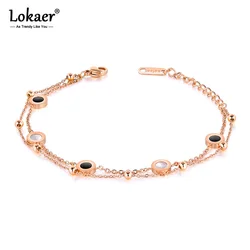 Lokaer Classic Double-sided Black & White Shell Chain & Link Bracelets Jewelry Titanium Steel Charm Bracelets For Women B18090