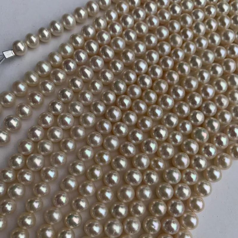 Natural Freshwater Nearly round Micro Flaw-8mm Scattered Beads Semi-Finished Pearl Necklace