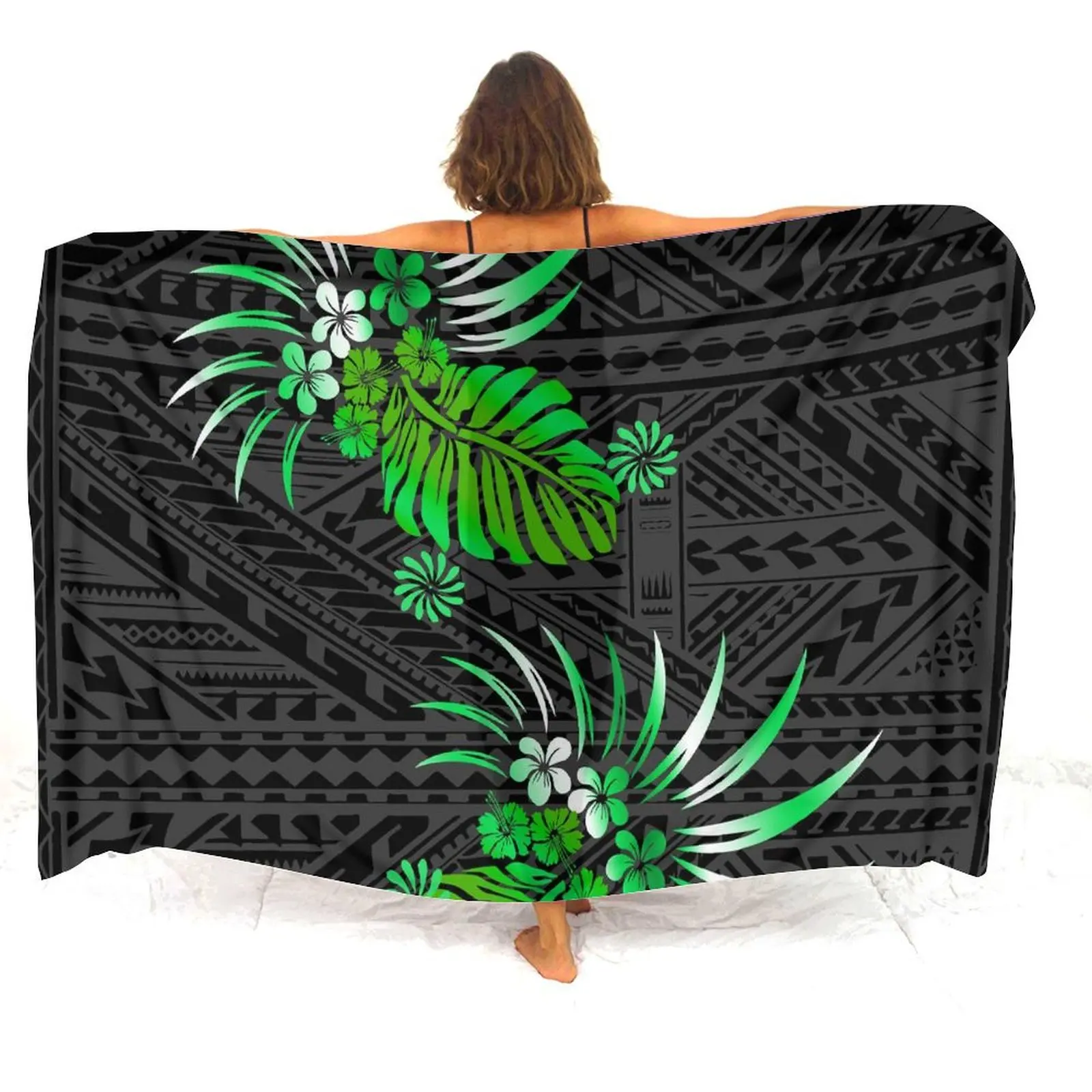 Polynesian Hibiscus Printed Women'S Sarong Elegant Windproof Shawl Light Apron Customizable Pattern