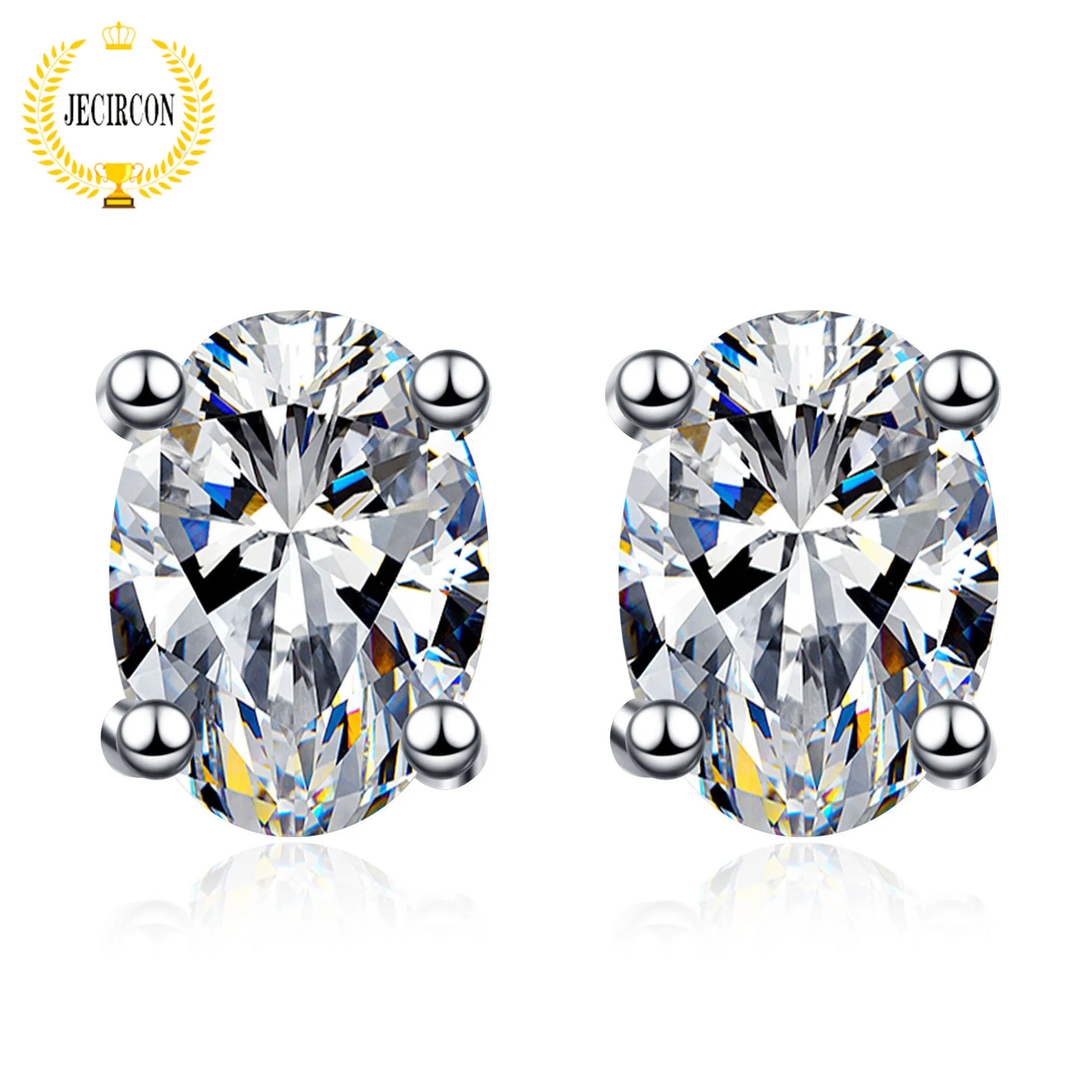 

JECIRCON 925 Sterling Silver Moissanite Stud Earrings for Women 1/2/4ct Dove Egg Diamond Exquisite Ear Jewelry Plated pt950 Gold