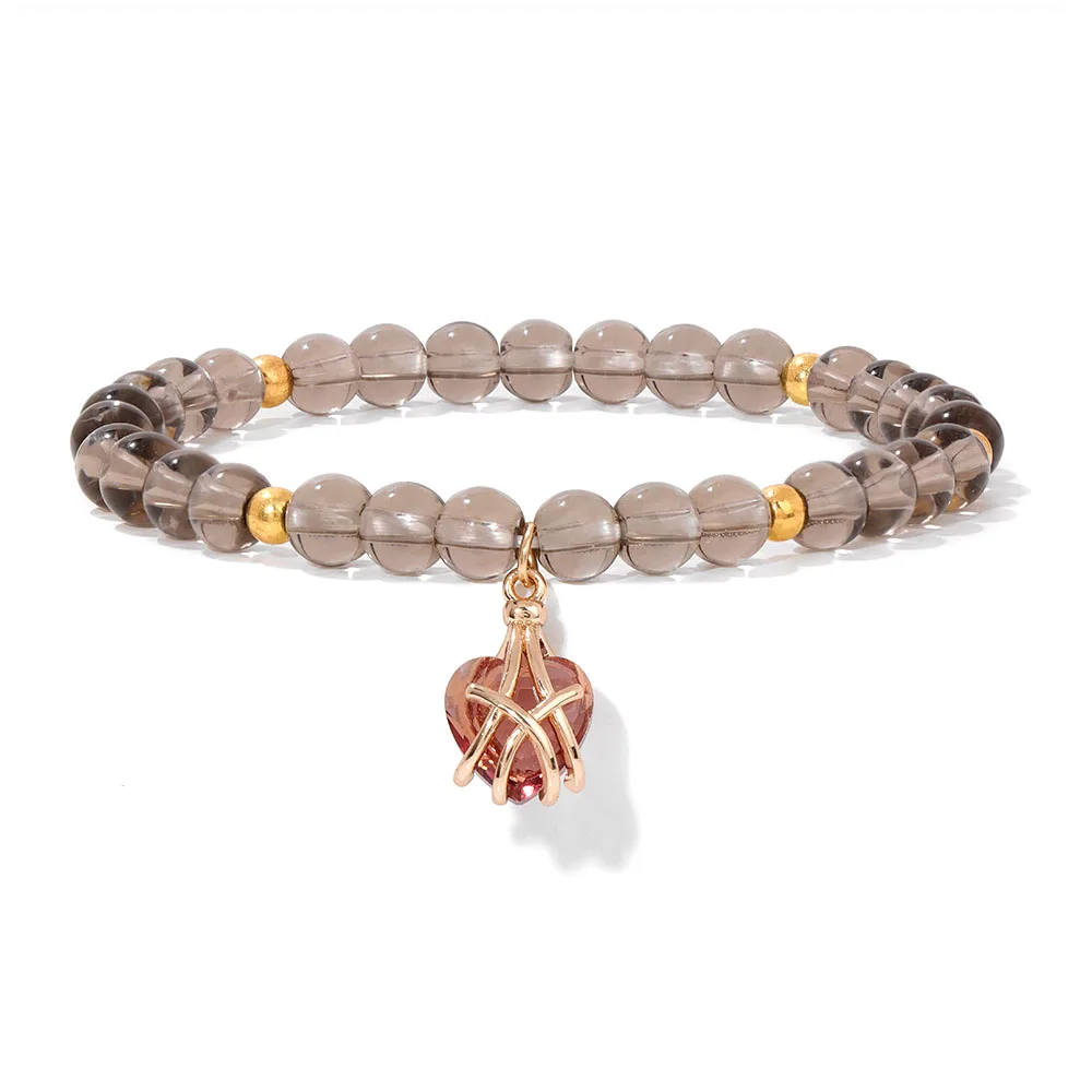 Großhandel Naturstein Rosa Rosenquarz Perlen Armband Frauen Tigerauge Katzenauge Perlen Herz Anhänger Armbänder Heilung Schmuck – Detail 4