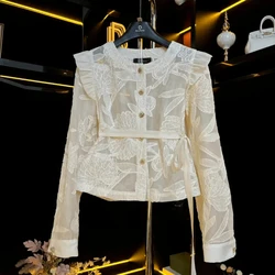 French Style Light Luxury Temperament High-end Feel Heavy Embroidery Long Sleeved Shirt Women's Slim Fit and Slimming Top