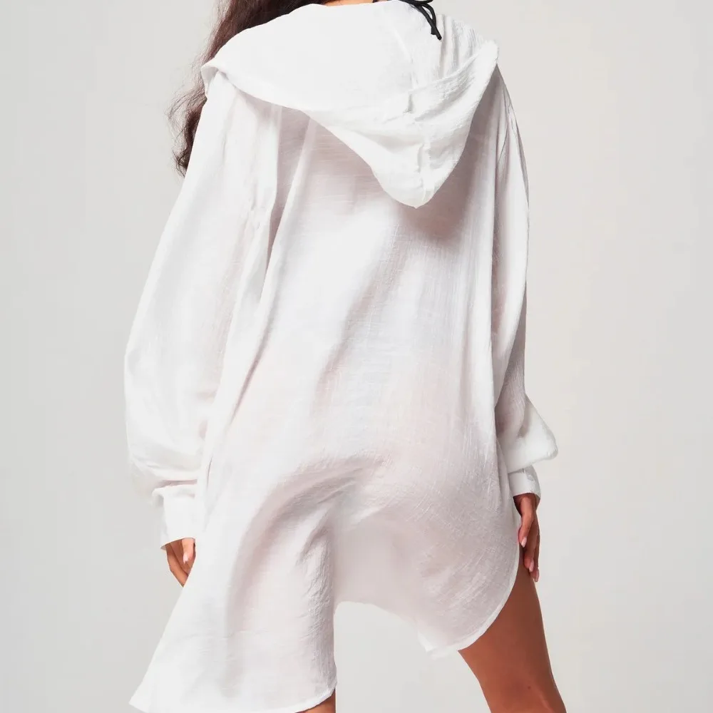 Summer Long Sleeve Button Down Tunic Dress Solid Color Oversized Beach Bikini Cover-up Blouse Tops Vacation Outfit