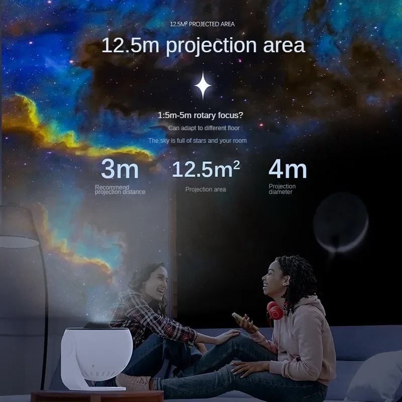 Lámpara de proyección de galaxia HD, luz de estrellas de dormitorio estrellado, luz de ambiente, pequeña lámpara de noche, instrumento de tierra, área proyectada cuadrada, 12