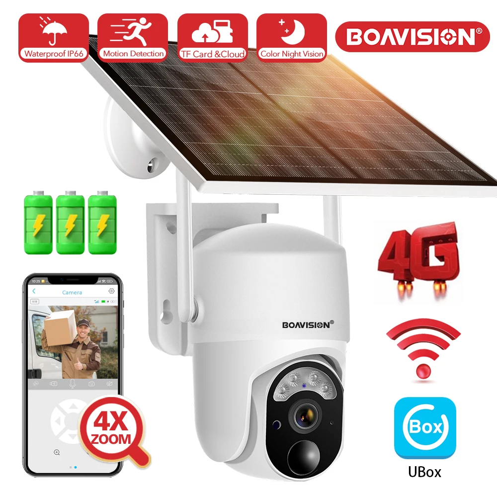 5MP 4G SIM Card Solar Panel Camera Rechargeable Battery PTZ Outdoor PIR Motion Detection 2-Way Audio 3MP Wifi Security Camera