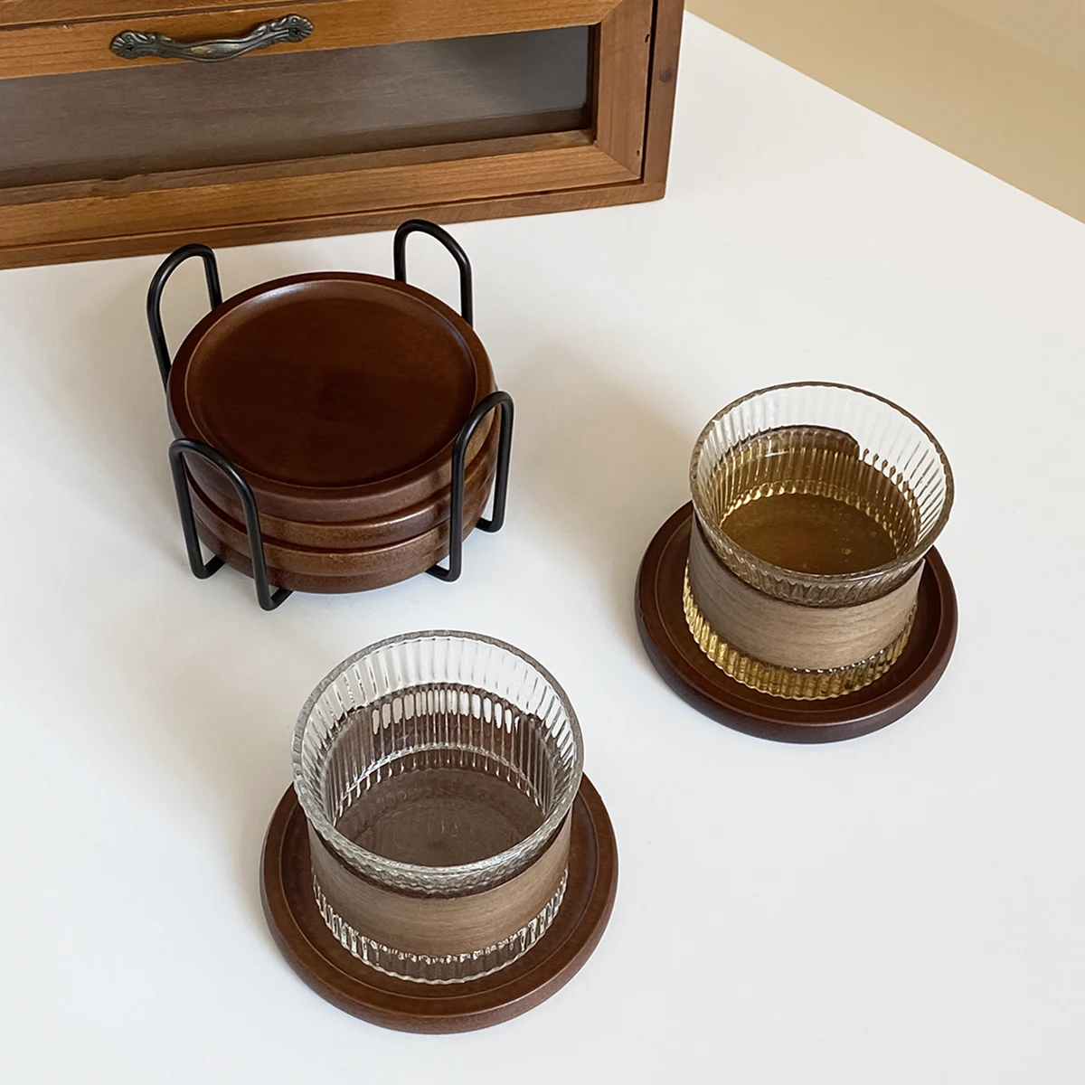 6Pcs/1Set Japanese-Style Bamboo and Wood Heat-Insulating Coasters. Solid Wood Tea Cup Mats for Home Use