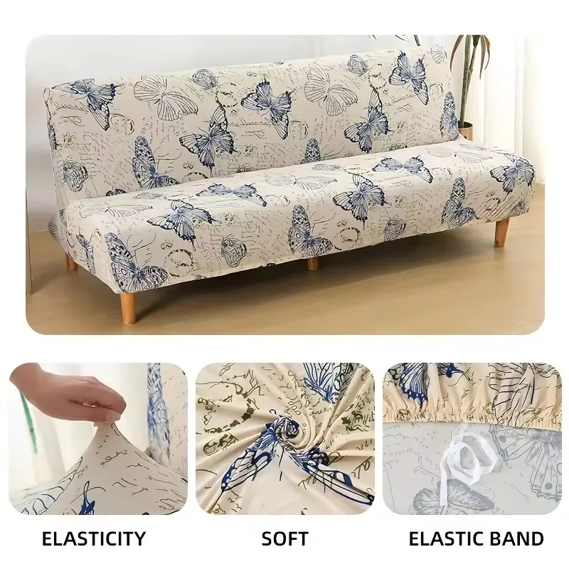 L-Shape Sofa Cover/Armless Full Wrap Sofa Bed Cover Stretch Milk Silk Elastic 160/190cm Non-slip Washable All Season Universal