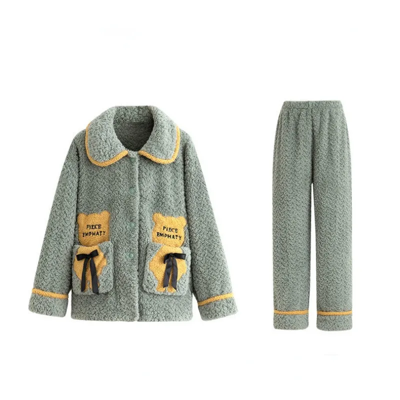 2023 New Doll Collar Pajamas Women Winter Padded Flannel Home Clothes Autumn Winter Warm Can Be Worn Outside