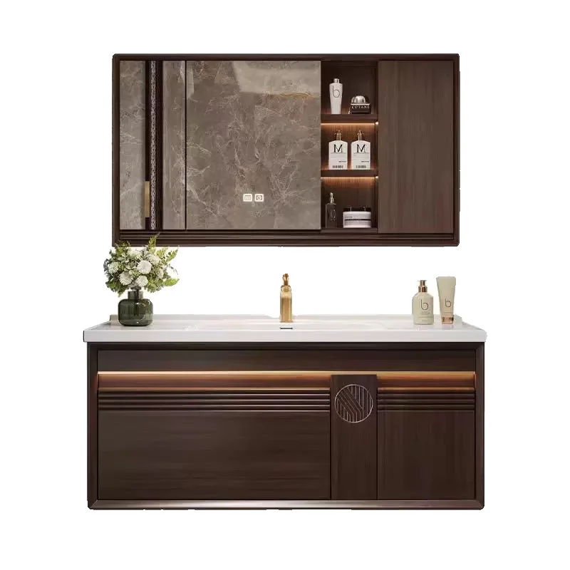 

Retro Modern New Chinese Bathroom Cabinet Oak Toilet Washbasin Cabinet Combination Ceramic Integrated Basin Washbasin Cabinet