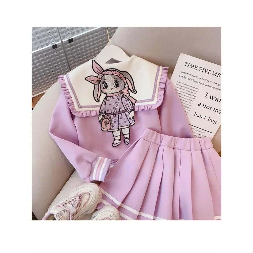 

Girls' Suit 2023 New Children's Two-Piece Suit Skirt Spring Girl Cartoon Coat Pleated Skirt