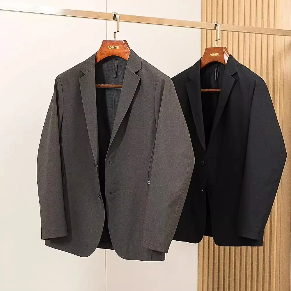 

Мужской деловой повседневный костюм премиум-класса: теплая верхняя одежда для осени и зимы, приталенный крой, модный городской стиль, длинный рукав, на одной пуговице