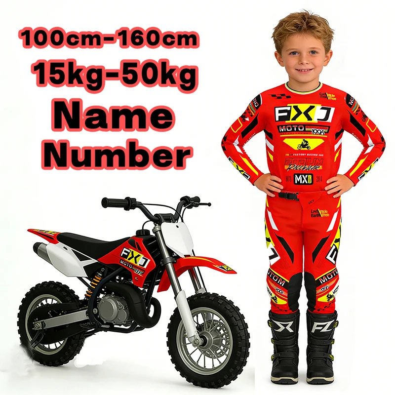 

motocross child set Motorcycle jersey and pants kids clothing big girl Youth Red mx gear set Customized Number Name racing suit