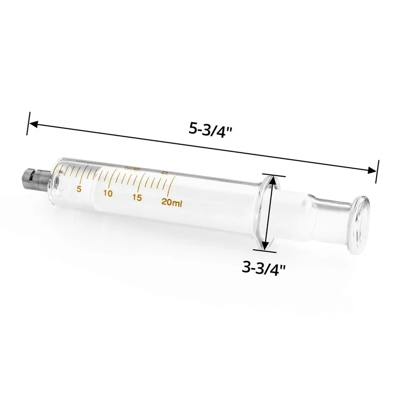 2 Pack Luer Lock Reusable Glass Syringe with No Needle, 5ml/20ml