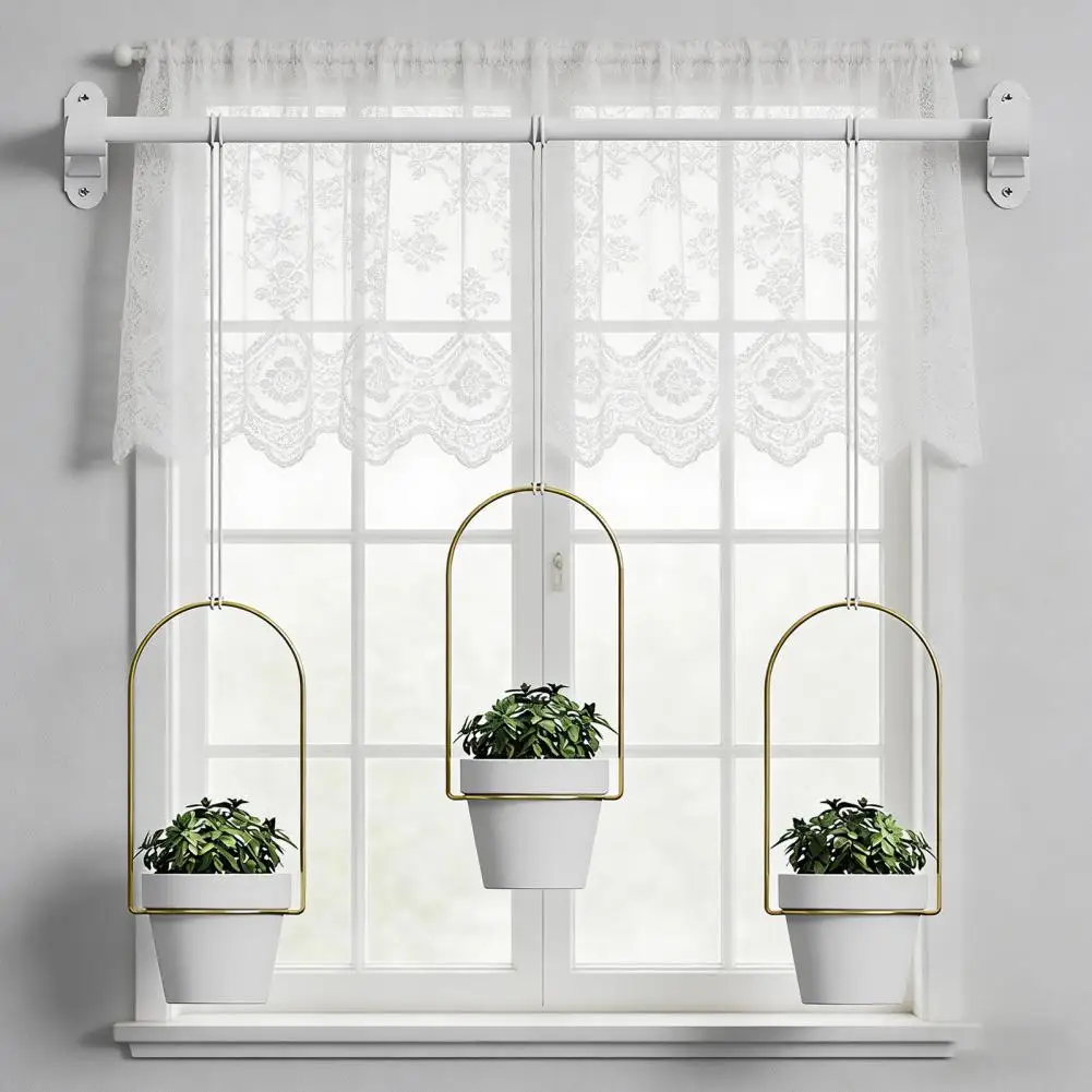 

Adjustable Plant Hanger Adjustable Hanging Plant Pot Set with Metal Rod 3 Indoor Flower Planters Nylon Rope Wall Ceiling Herb