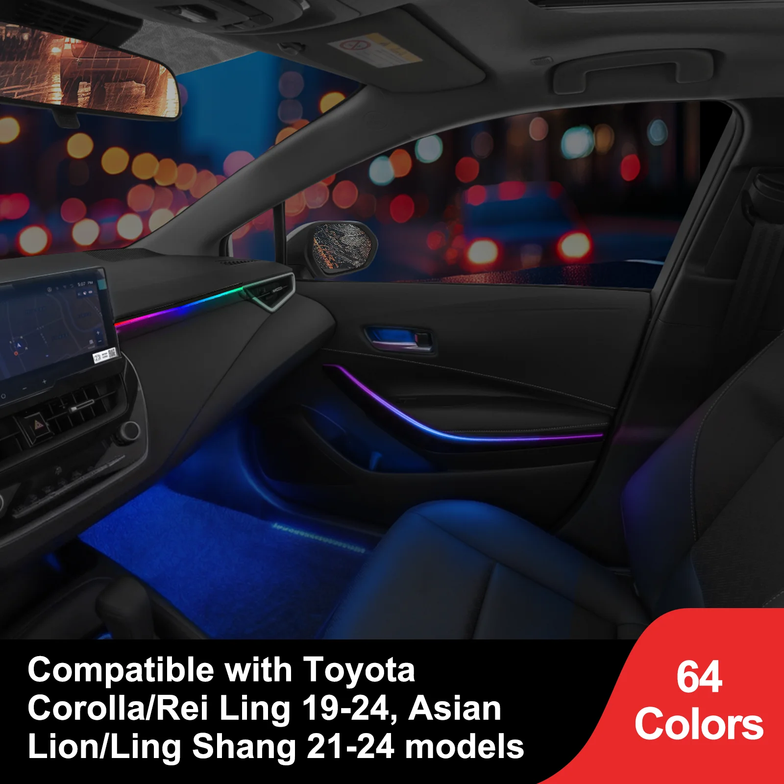 

EzoneTronics Custom Ambient Light Kit for 2019-2024 Corolla Levin/2021-2024 Allion Ling Shang, 1:1 OEM, App & Button Control