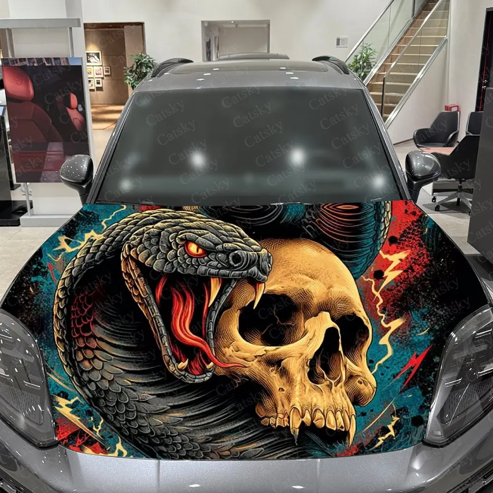 غلاف فينيل للسيارة من Nether Realm Scarlet Flame Snake، ملصق غطاء محرك السيارة المقاوم للماء من مادة PVC، عصا ذاتية اللصق مقاومة للخدش