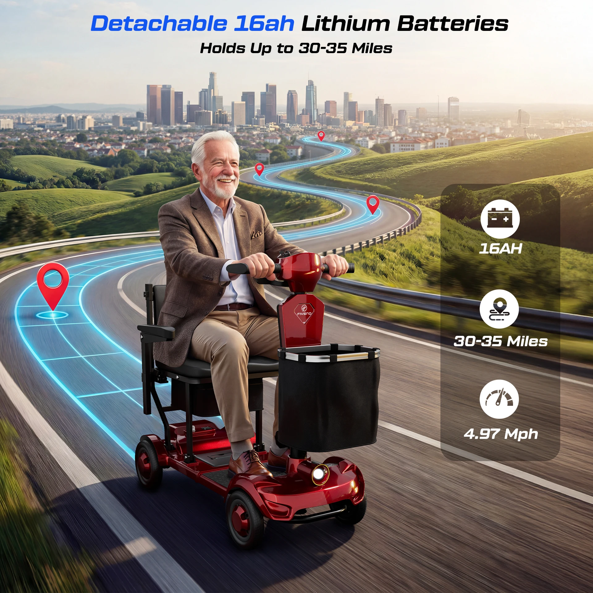 Jansno 4-wiel elektrische mobiliteits scooter voor volwassenen F1/F1Plus 24V 270W 20-40KM bereik Elektromagnetische rem Explosiebestendige banden, anti-tip achterwielen Lichtgewicht opvouwbare scooter