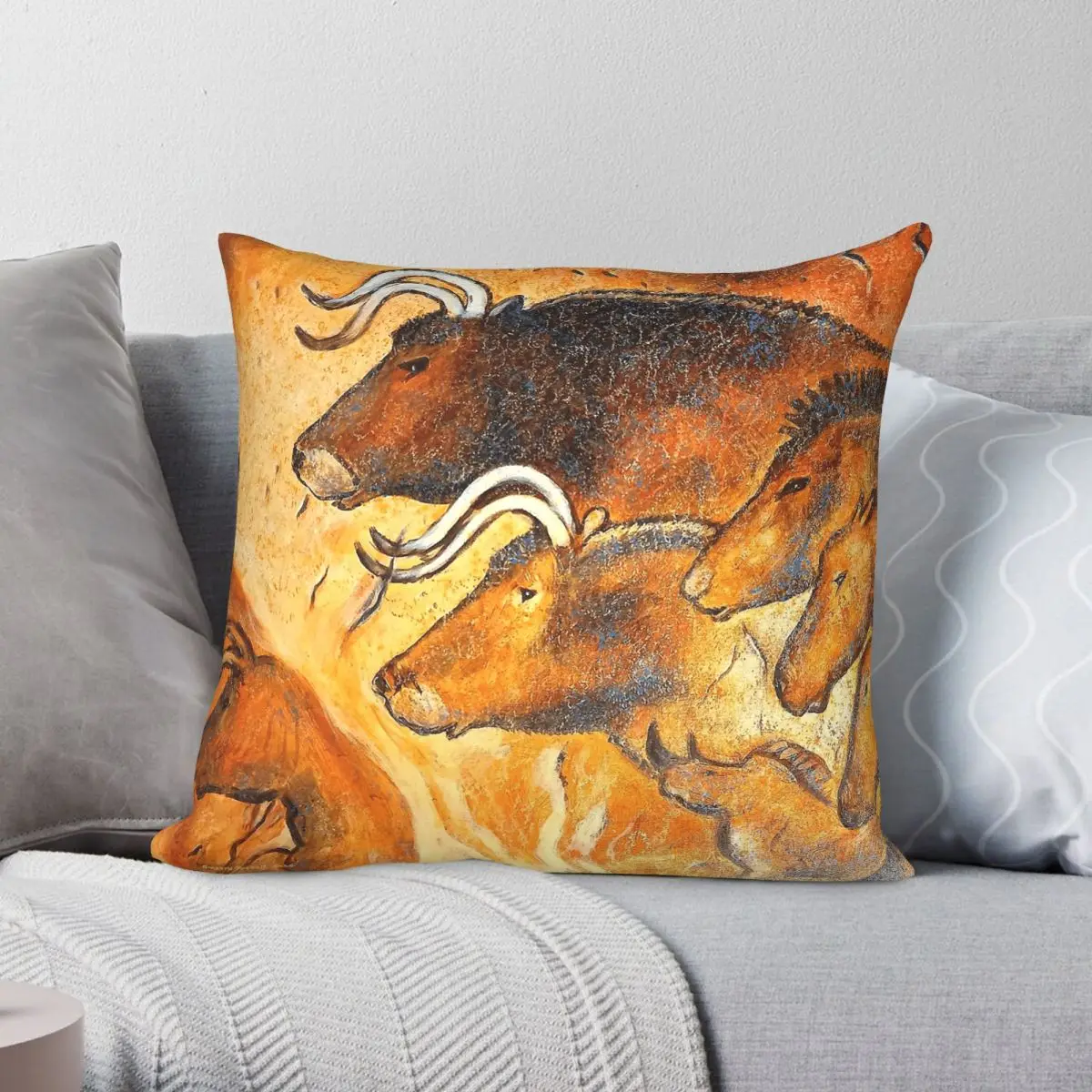 Cave Wall Herd Refreshed Square Pillowcase Polyester Linen Velvet Printed Zip Decorative Home Cushion Cover 45x45