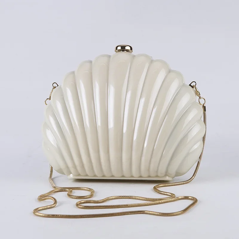 Acrylic Seashell Handbags Metal Snake Chain Shoulder Crossbody Bag For Women 2023 Fashion Box Clutches Wedding Party Evening Bag