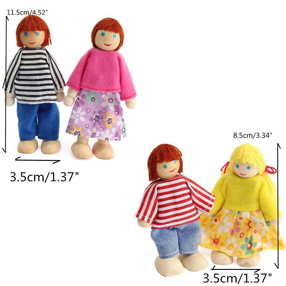 4 Pcs Toy Room Child The Marionettes Dollhouse Family Bamboo Puppets Wooden Toys