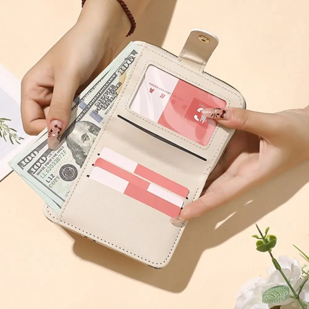 新しい PU レザーショートウォレットショートベアコイン財布ジッパーカードホルダー女性女の子