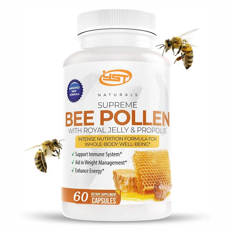 Natural Royal Jelly 60 CapsulesContaining Propolis Black Pepper Bee Pollen to Support Immune System and Improve Oxidative Health